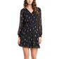 1.STATE Foil Print Long Sleeve Chiffon Dress In Rich Black | Size Large