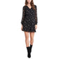 1.STATE Foil Print Long Sleeve Chiffon Dress In Rich Black | Size Large