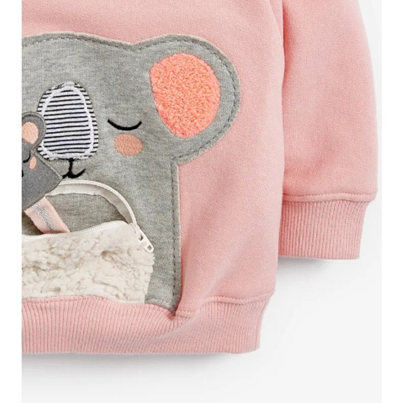 Koala Kids Sweatshirt With Animal Embroidered Zip Pocket| Size 6T