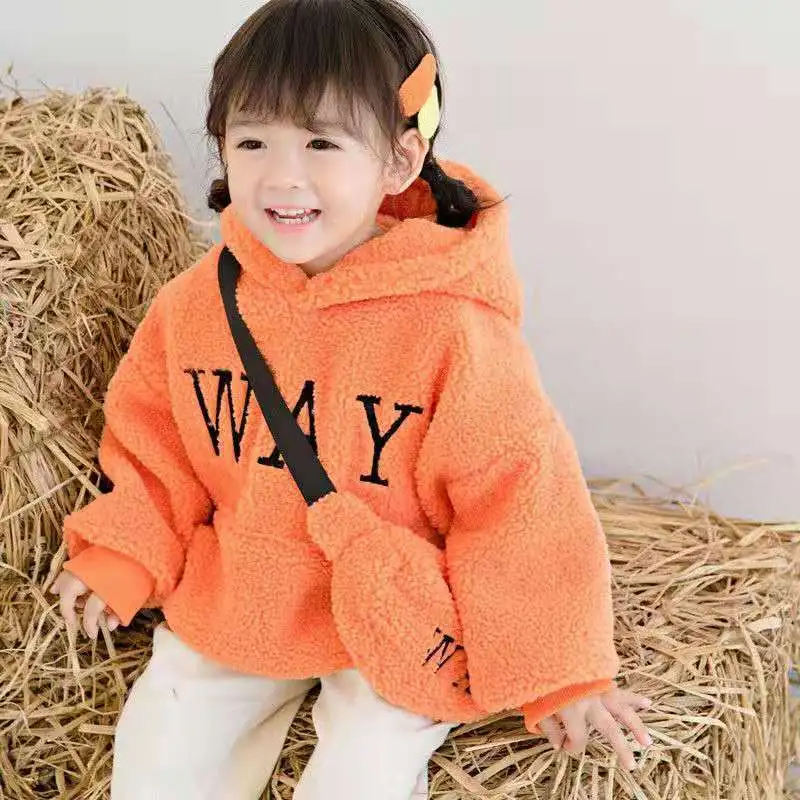 Kids Letter Embroidery Hooded Coat and Bag Set - 70% Cashmere Two-Piece Outfit