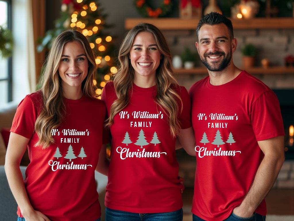 Custom Family Name Shirt Christmas Tree Design Holiday Photoshoot Outfit Matching Family Outfits Personalized Christmas Gift Large Size Range Coordinated Family Look