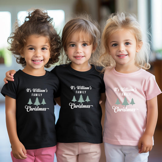 Family Christmas Shirt Personalized Holiday Photo Outfit Custom Name T-Shirt Plus Size Matching Festive Wear Reunion Gift Purple Tree Design Christmas Party Wear Family Name Gift