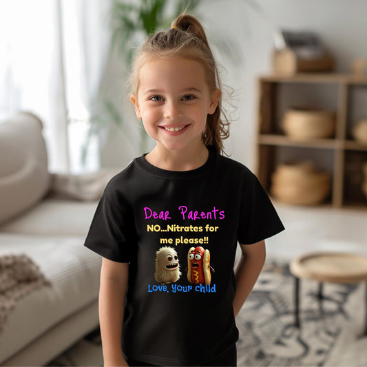 Kids Health Shirt Funny Food Allergy Tee Clean Eating Apparel Gift for Parent No Additive Children Clothing Organic Diet Humor Shirt Nitrate Free Wear Healthy Eating Message Tee