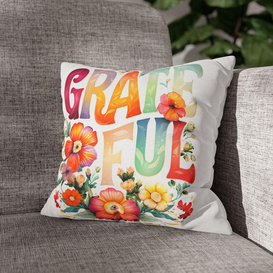 Colorful Grateful Pillowcase, Decorative Cushion Cover, Vibrant Thankful Square Pillow, Home Accent, Unique Gift Idea