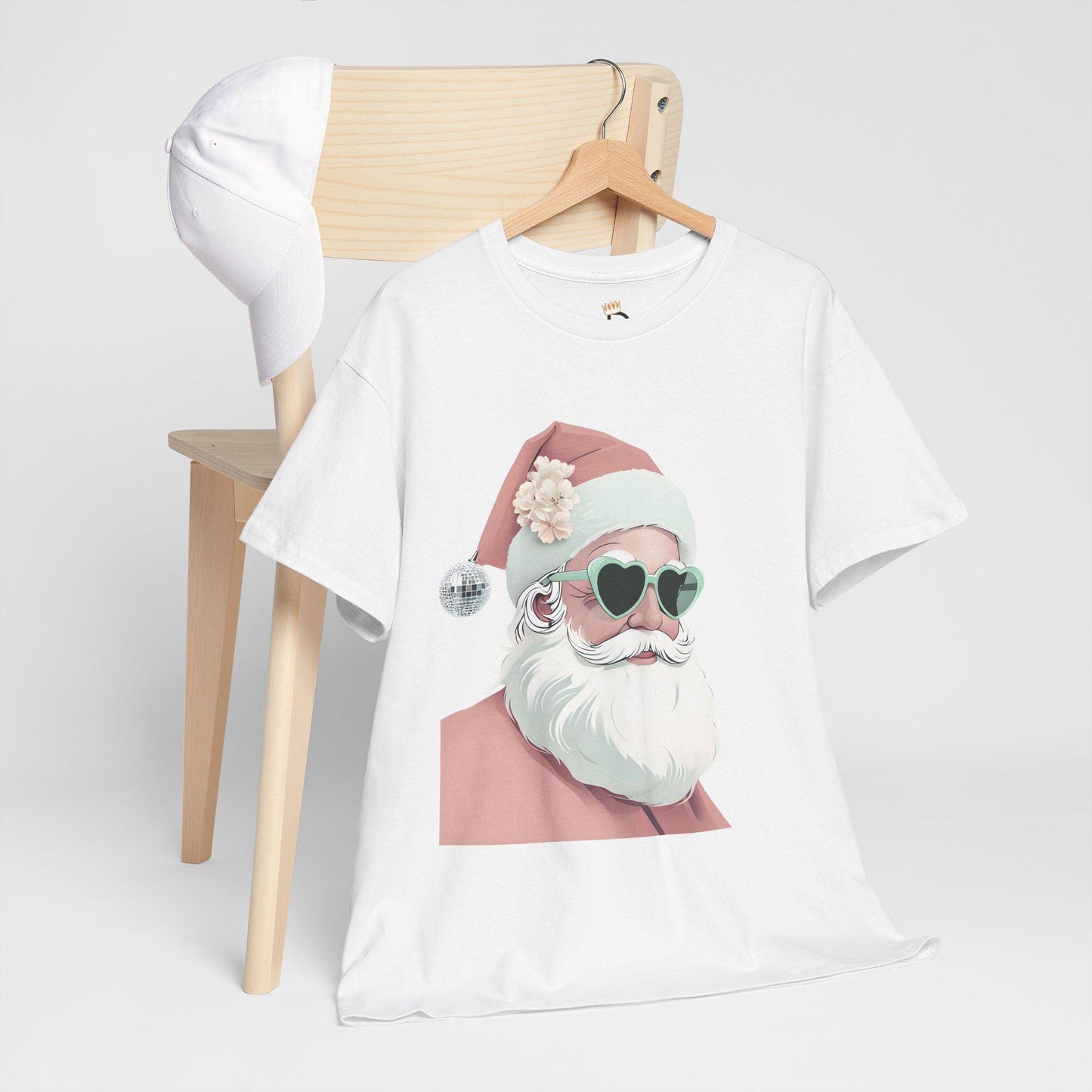 Santa in Pink Santa Hat Unisex Heavy Cotton Tee, Christmas Shirt, Holiday Apparel, Funny Festive Top, Xmas Gift Shirt, Novelty Tee