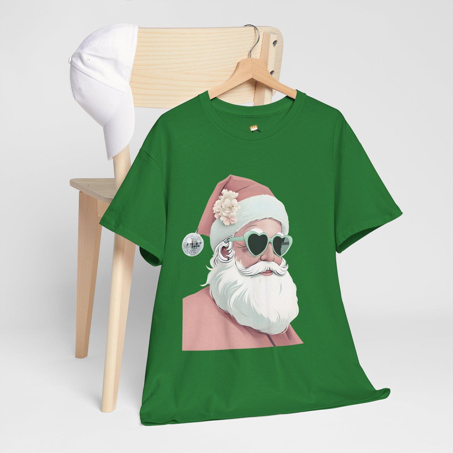 Santa in Pink Santa Hat Unisex Heavy Cotton Tee, Christmas Shirt, Holiday Apparel, Funny Festive Top, Xmas Gift Shirt, Novelty Tee