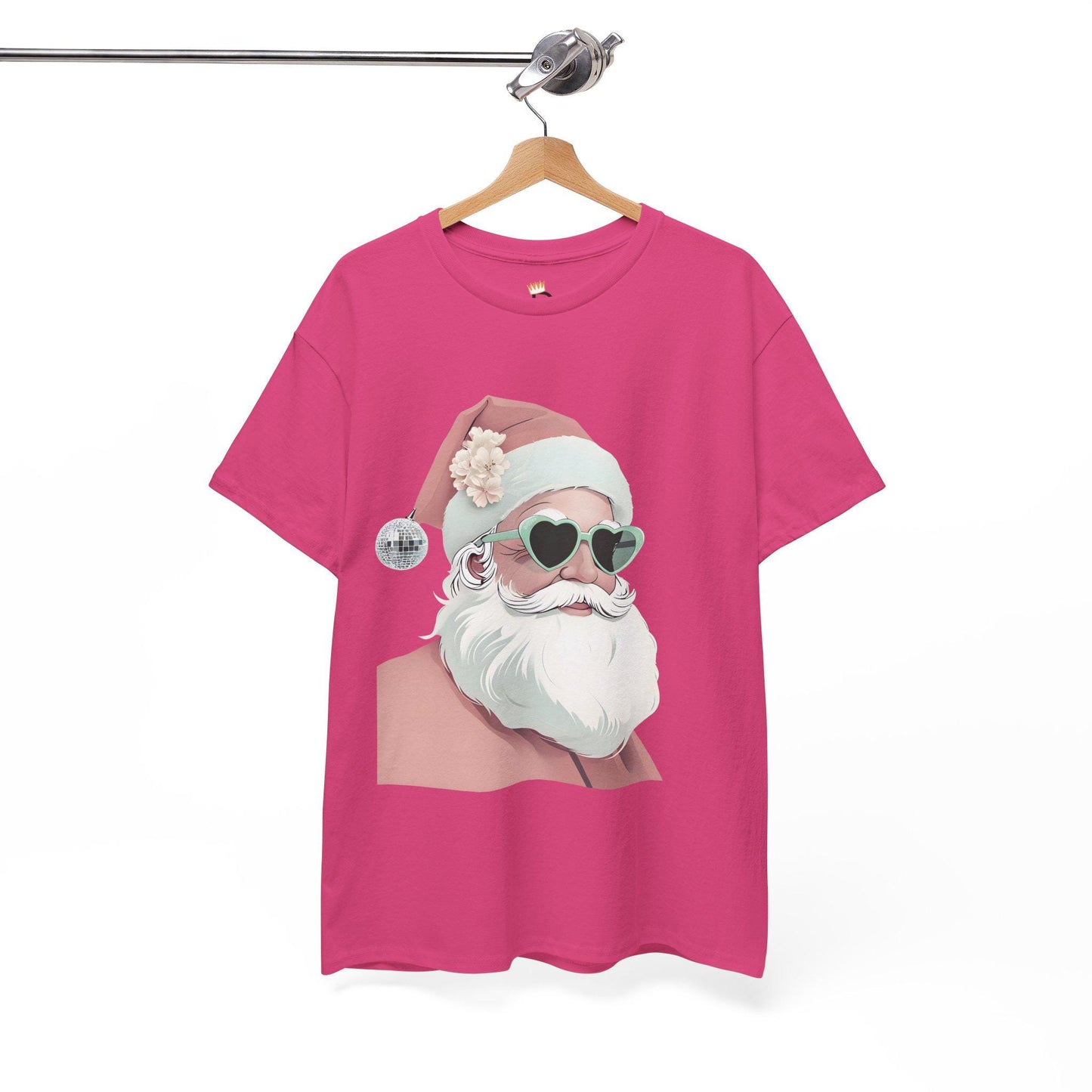 Santa in Pink Santa Hat Unisex Heavy Cotton Tee, Christmas Shirt, Holiday Apparel, Funny Festive Top, Xmas Gift Shirt, Novelty Tee