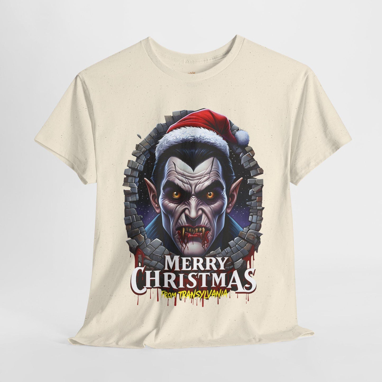 Dracula Santa Hat Christmas Tee, Vampire Xmas Shirt Gift, Gothic Transylvania Holiday Top, Funny Horror Costume Clothing, Halloween Humor