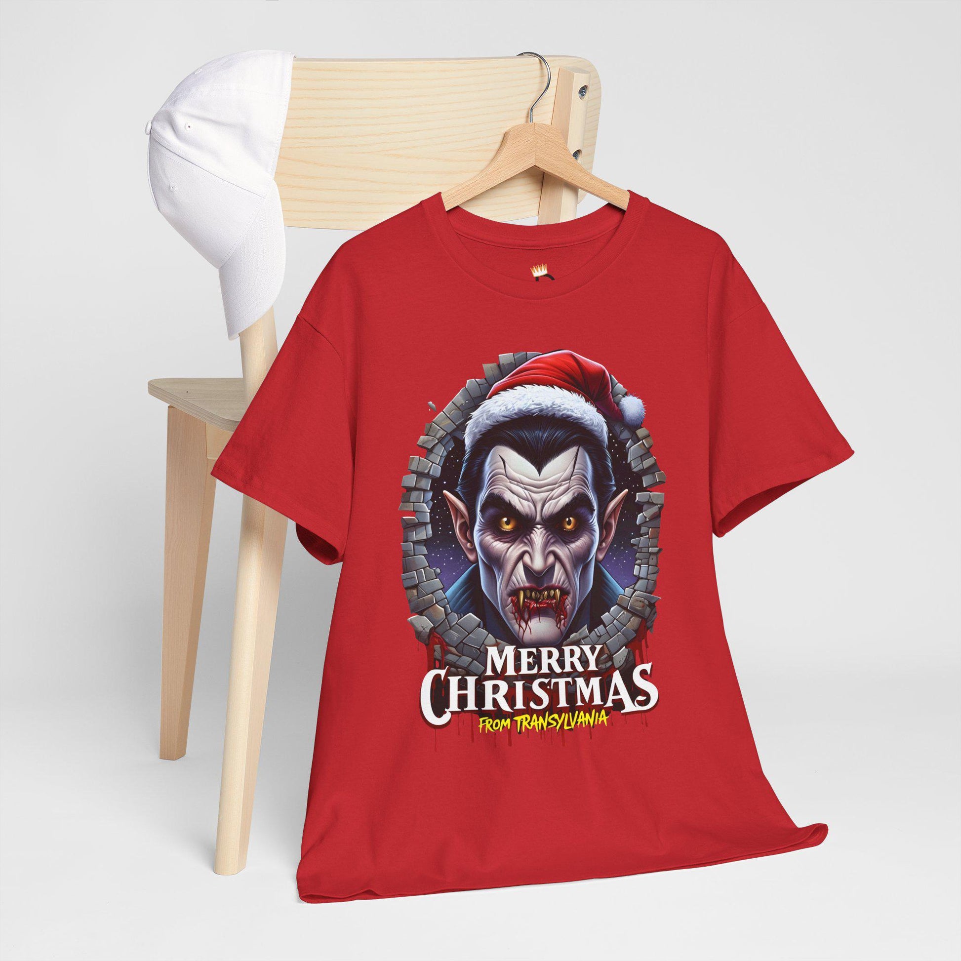 Dracula Santa Hat Christmas Tee, Vampire Xmas Shirt Gift, Gothic Transylvania Holiday Top, Funny Horror Costume Clothing, Halloween Humor