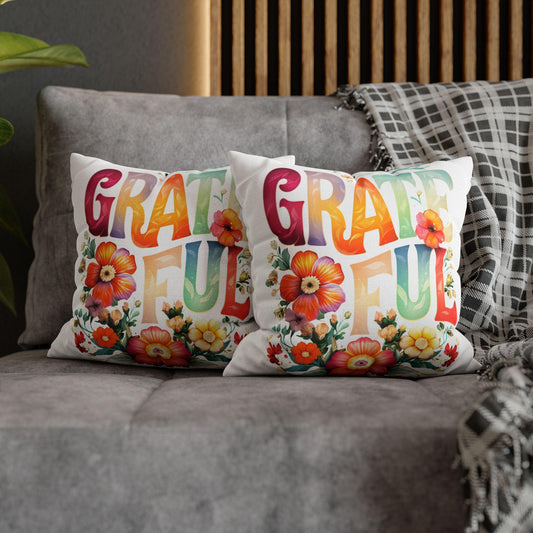 Colorful Grateful Pillowcase, Decorative Cushion Cover, Vibrant Thankful Square Pillow, Home Accent, Unique Gift Idea