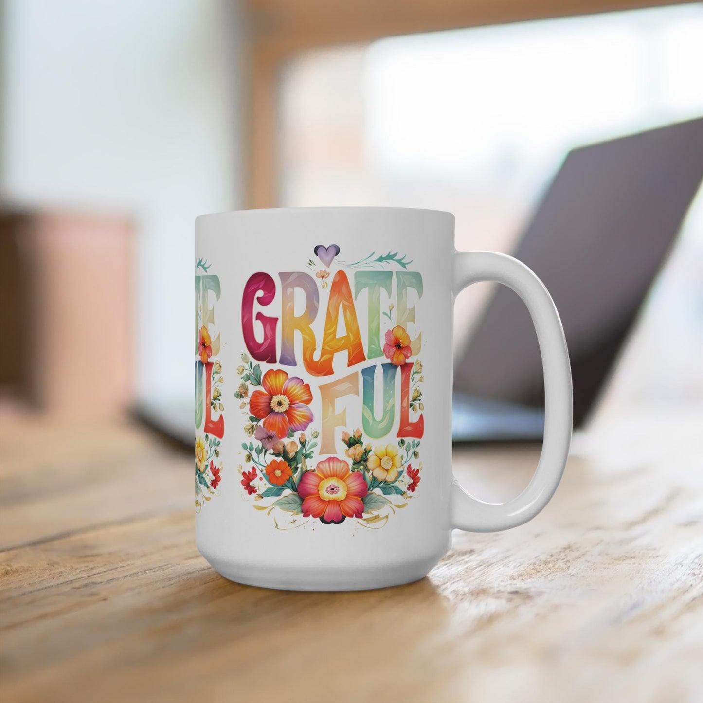 Colorful Grateful Mug, Large Coffee Cup, Vibrant Tea Mug, Cheerful Hot Cocoa Mug, Thankful Drinkware, Joyful Beverage Mug