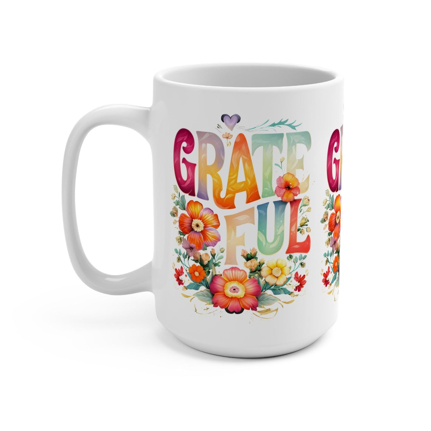 Colorful Grateful Mug, Large Coffee Cup, Vibrant Tea Mug, Cheerful Hot Cocoa Mug, Thankful Drinkware, Joyful Beverage Mug