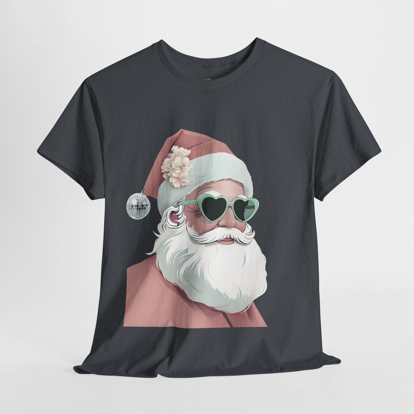 Santa in Pink Santa Hat Unisex Heavy Cotton Tee, Christmas Shirt, Holiday Apparel, Funny Festive Top, Xmas Gift Shirt, Novelty Tee