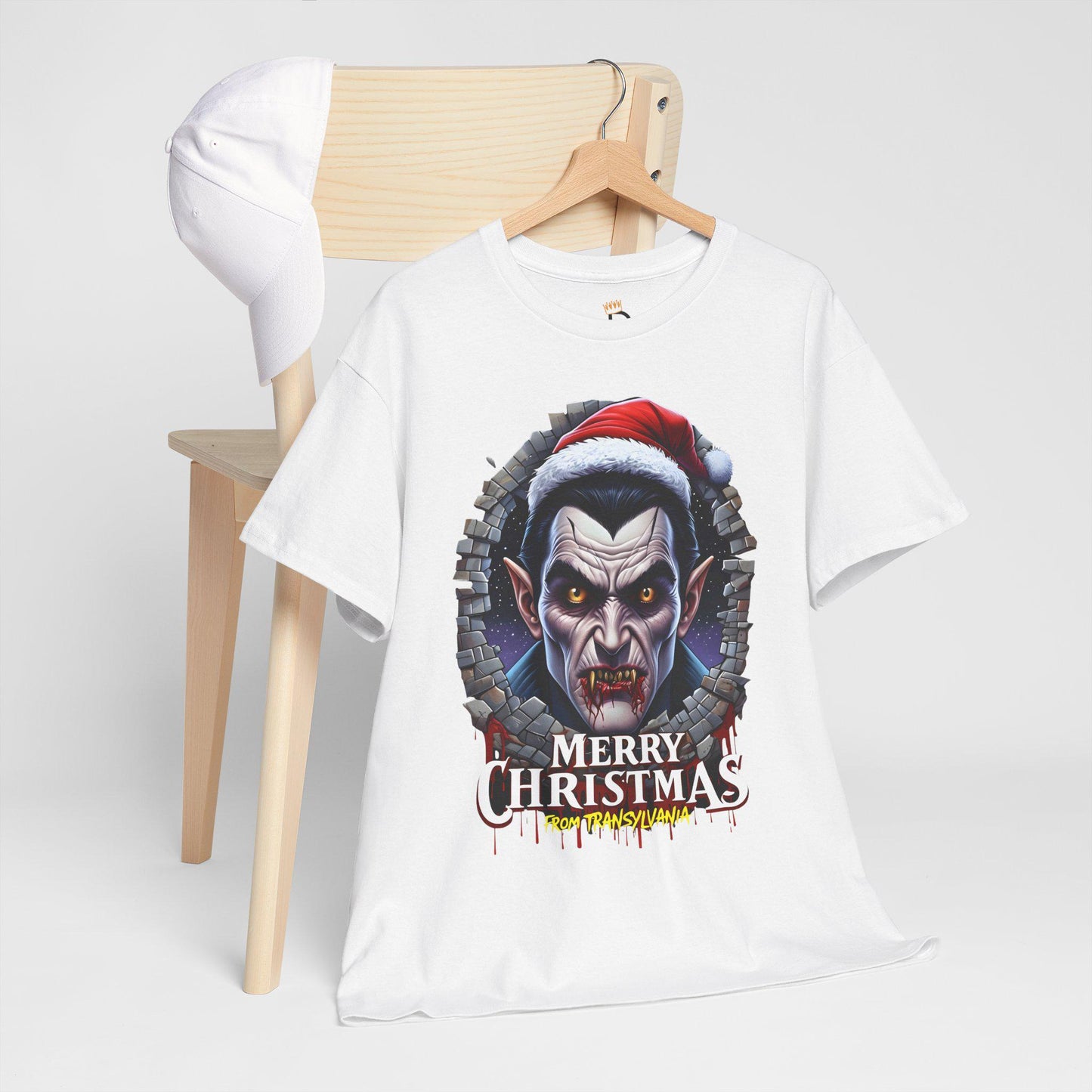 Dracula Santa Hat Christmas Tee, Vampire Xmas Shirt Gift, Gothic Transylvania Holiday Top, Funny Horror Costume Clothing, Halloween Humor