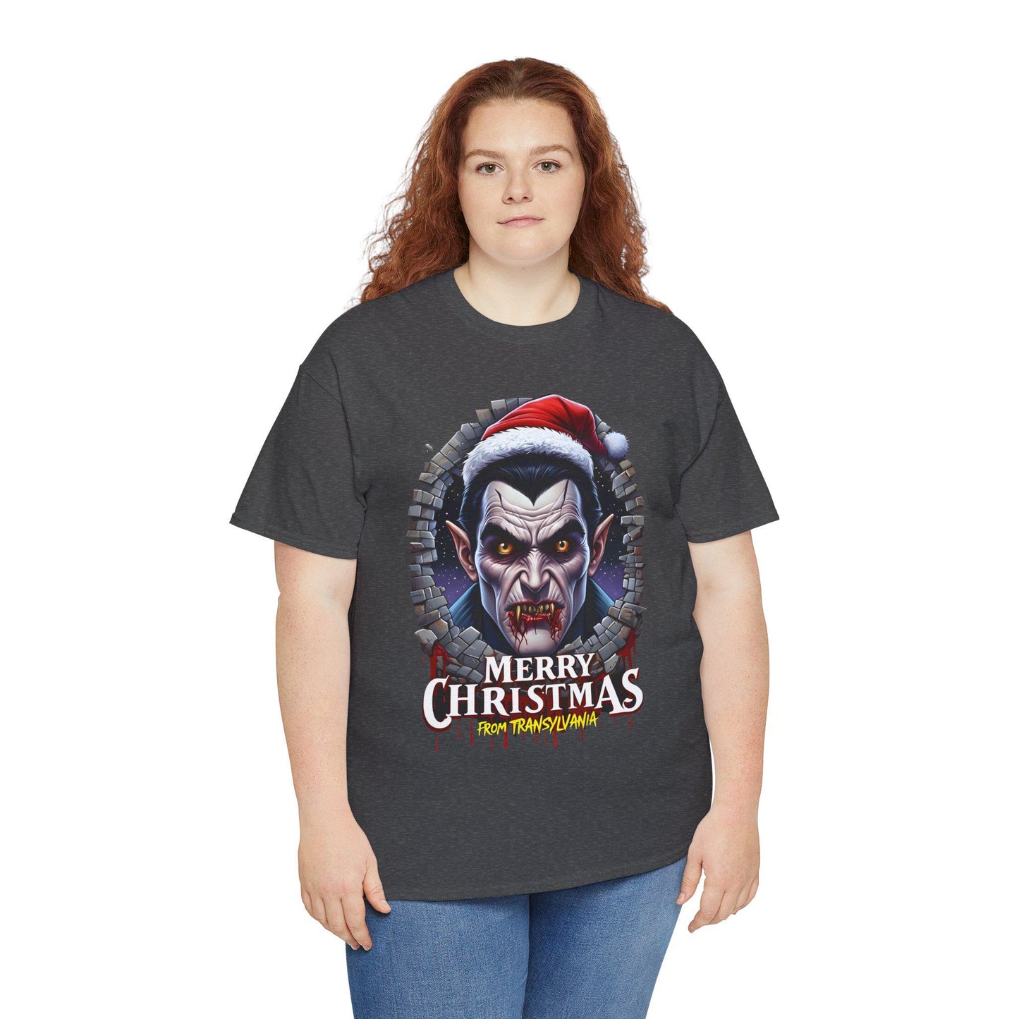 Dracula Santa Hat Christmas Tee, Vampire Xmas Shirt Gift, Gothic Transylvania Holiday Top, Funny Horror Costume Clothing, Halloween Humor