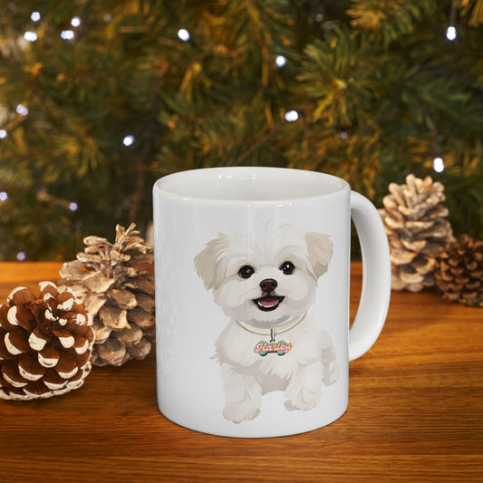 Personalized Maltese Ceramic Mug, Custom Dog Lover Coffee Cup, Pet Name Tag Gift, 11oz 15oz Tea Mug, Puppy Owner Present, Pet Memorial Cup