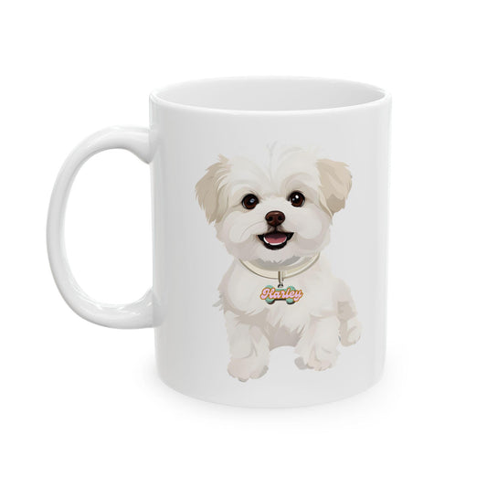 Personalized Maltese Ceramic Mug, Custom Dog Lover Coffee Cup, Pet Name Tag Gift, 11oz 15oz Tea Mug, Puppy Owner Present, Pet Memorial Cup