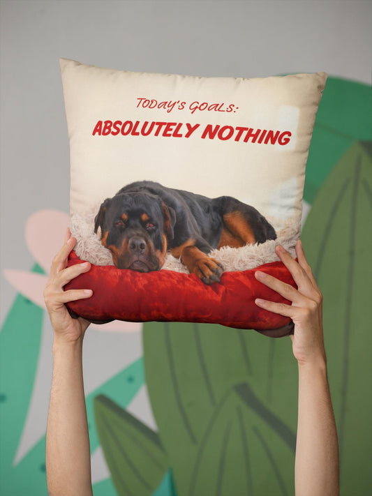 Rottweiler Pillow, Dog Lover Home Decor, Funny Dog Bed Pillow, Today's Goals Quote, Spun Polyester Square Pillow, Dog Mom Gift