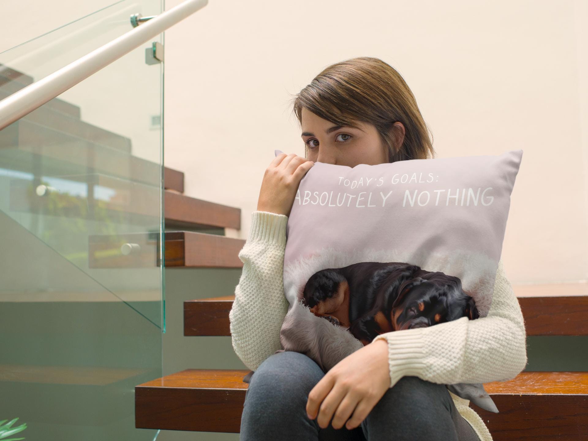 Pillow, Funny Pit Bull Quote Today's Goals: Absolutely nothing, Spun Polyester Square Pillow for Dog Lovers, Home Decor, Sofa Accent, Living